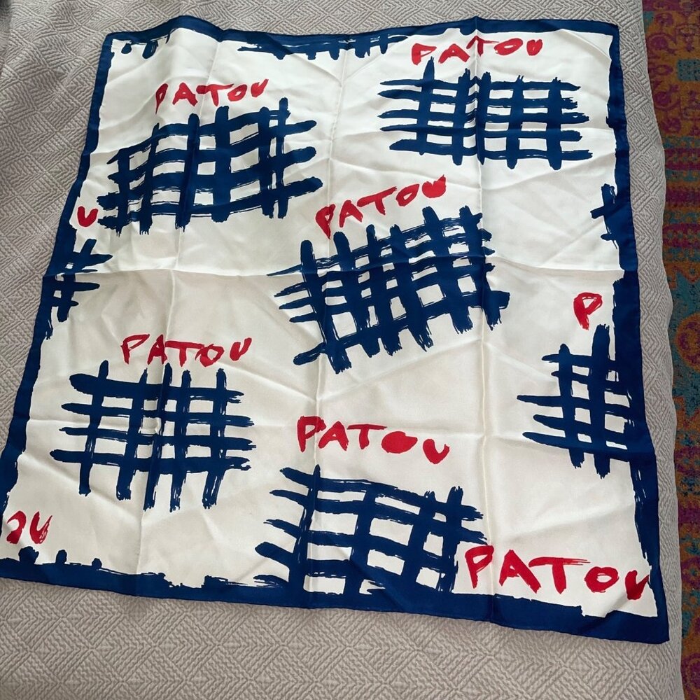 Jean Patou Vintage Womens Scarf White Twill Signature Silk